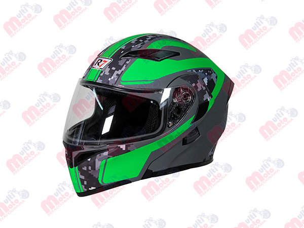 CASCO ABATIBLE R7 RACING UNSCARRED DOBLE MICA DOT XL GRS/VDE FLUO/MATE